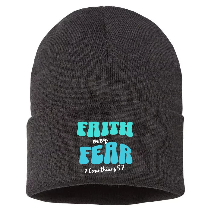 Faith Over Fear Christian Motivational Sustainable Knit Beanie