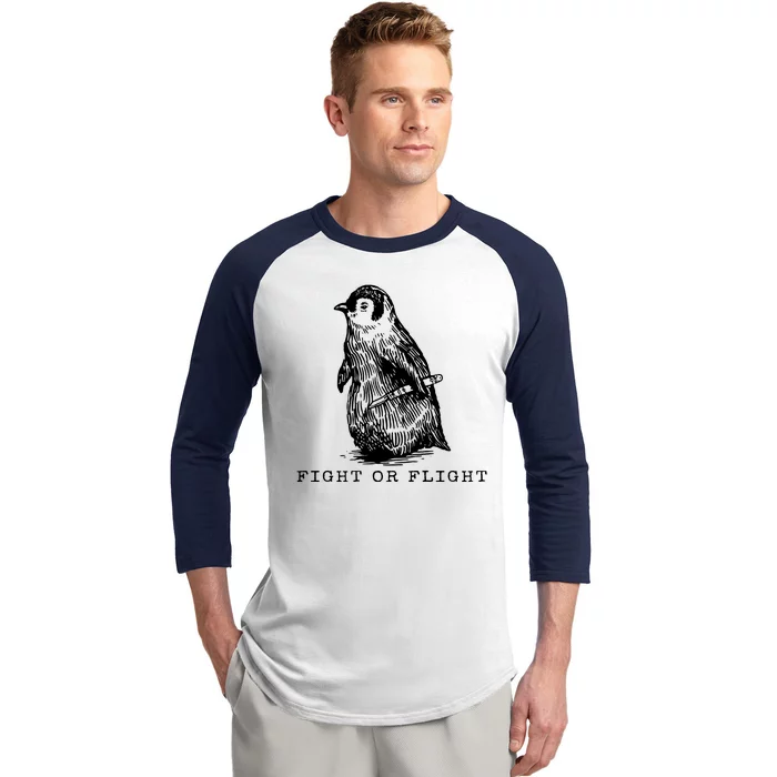 Fight Or Flight Funny Penguin Meme Baseball Sleeve Shirt