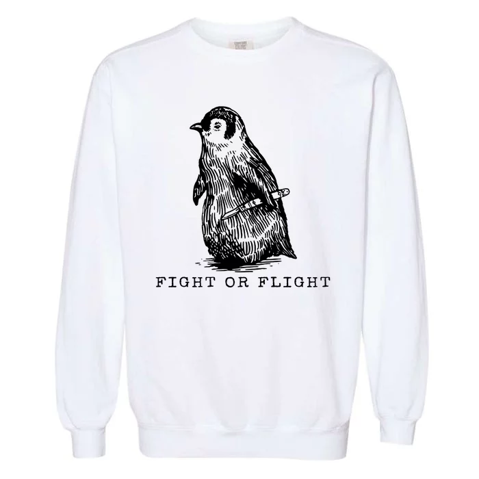 Fight Or Flight Funny Penguin Meme Garment-Dyed Sweatshirt