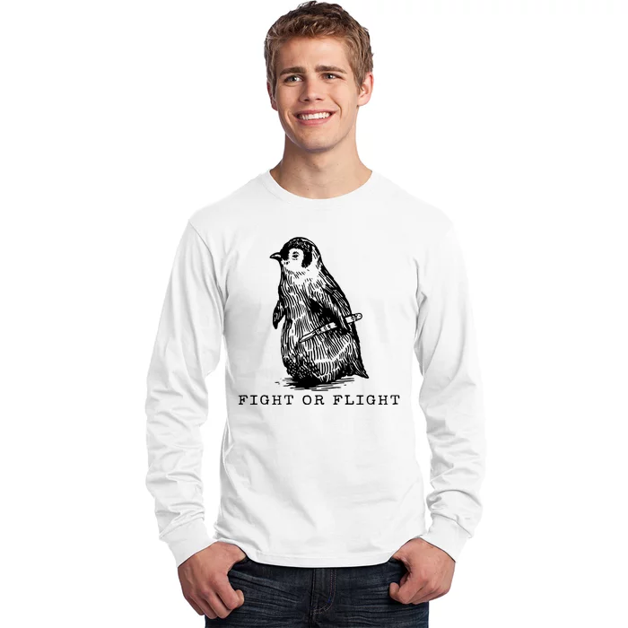 Fight Or Flight Funny Penguin Meme Long Sleeve Shirt