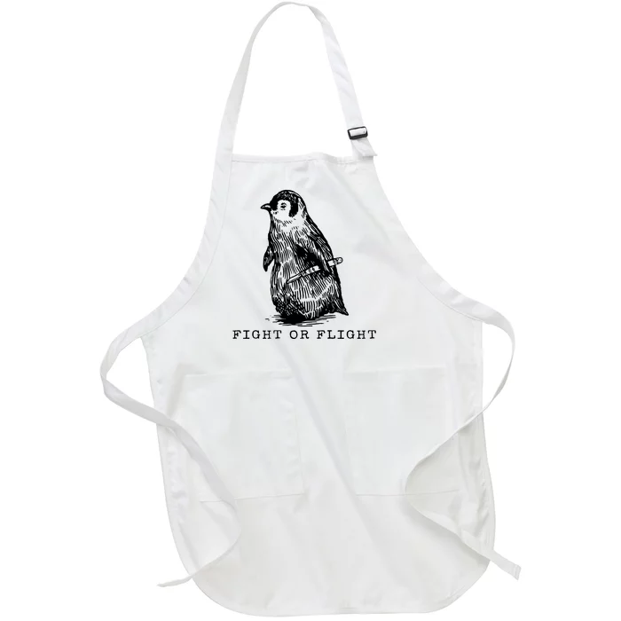 Fight Or Flight Funny Penguin Meme Full-Length Apron With Pocket