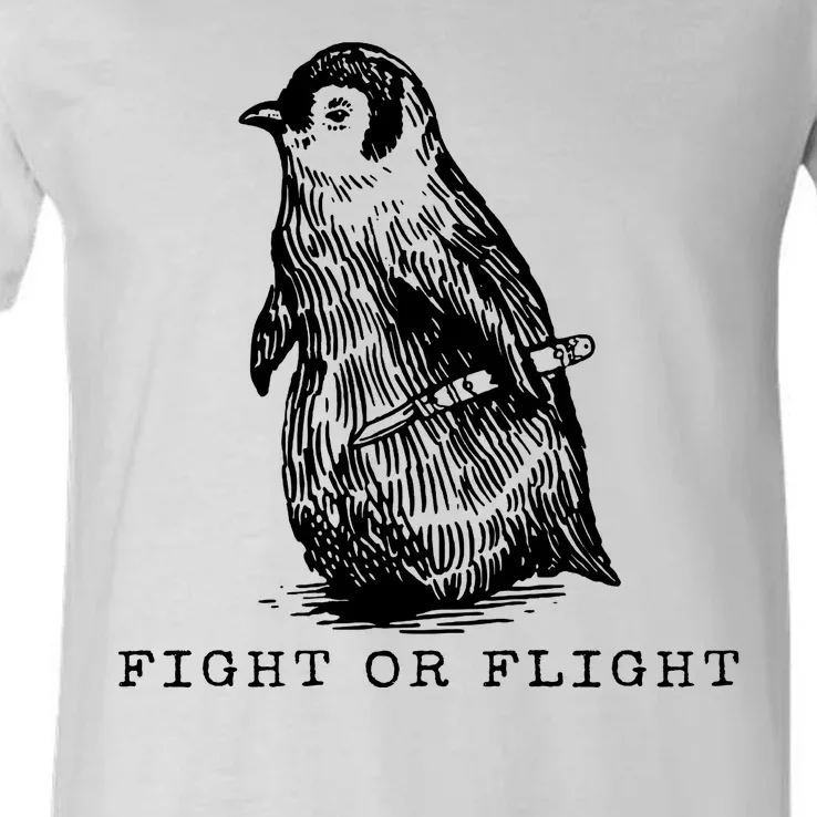 Fight Or Flight Funny Penguin Meme V-Neck T-Shirt