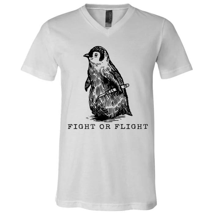 Fight Or Flight Funny Penguin Meme V-Neck T-Shirt