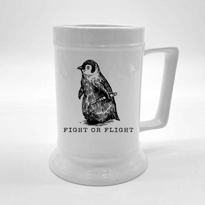 Fight Or Flight Funny Penguin Meme Front & Back Beer Stein