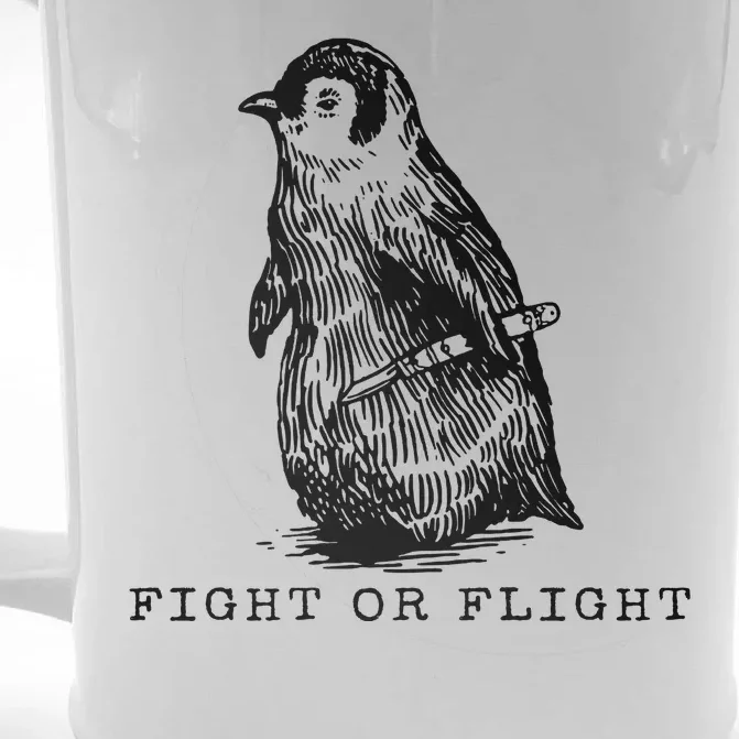 Fight Or Flight Funny Penguin Meme Front & Back Beer Stein