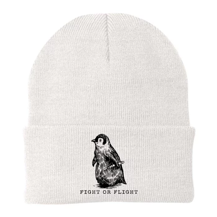 Fight Or Flight Funny Penguin Meme Knit Cap Winter Beanie