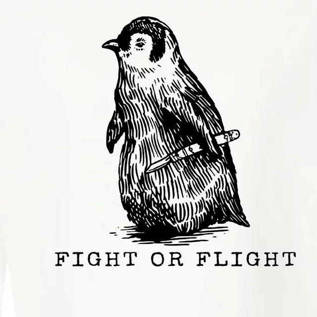 Fight Or Flight Funny Penguin Meme Cropped Pullover Crew