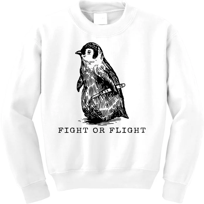 Fight Or Flight Funny Penguin Meme Kids Sweatshirt