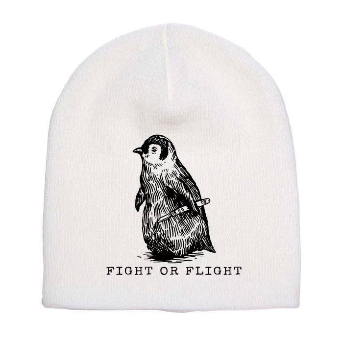 Fight Or Flight Funny Penguin Meme Short Acrylic Beanie