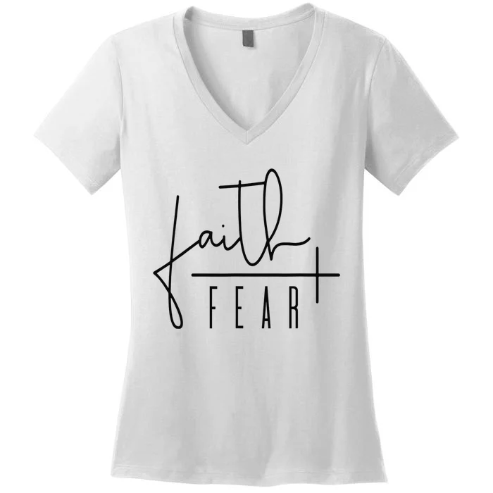 Faith Over Fear Jesus Religious Faith Christian Women's V-Neck T-Shirt