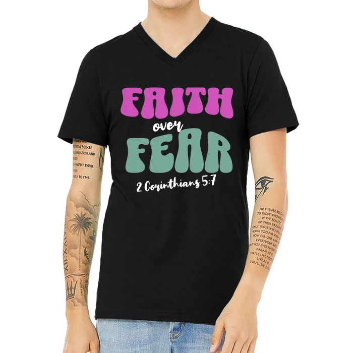 Faith Over Fear Christian Motivational V-Neck T-Shirt