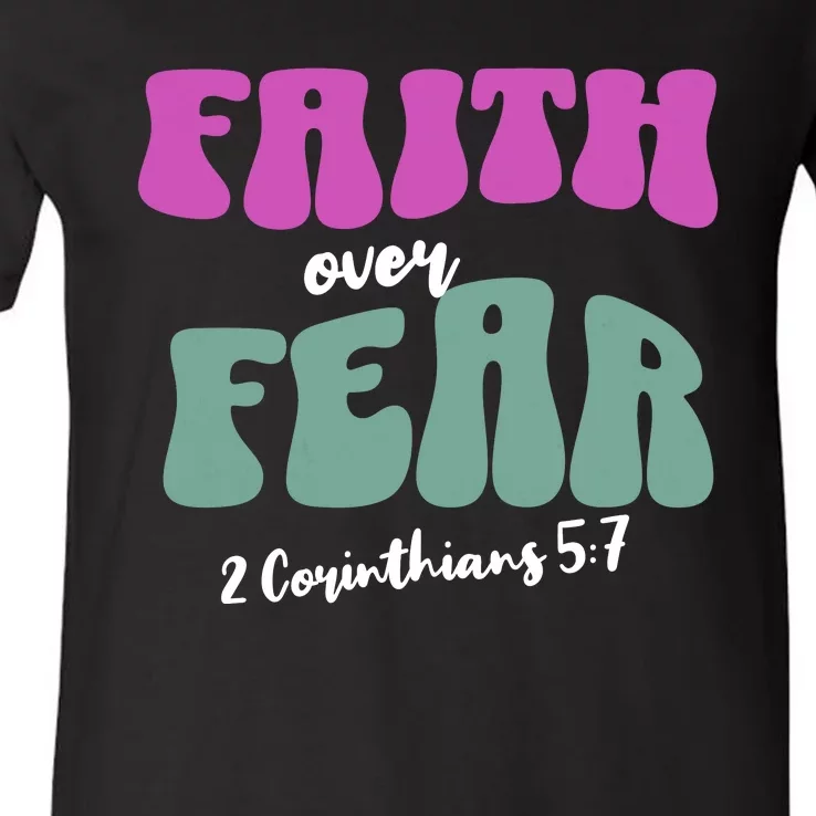 Faith Over Fear Christian Motivational V-Neck T-Shirt