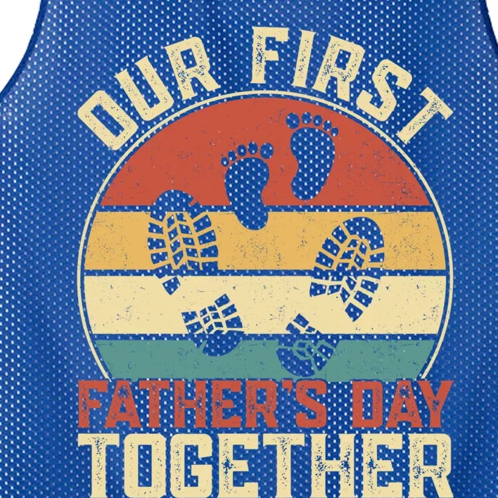 Funny Our First Fathers Day Together Shoes Family Matching Cute Gift Mesh Reversible Basketball Jersey Tank