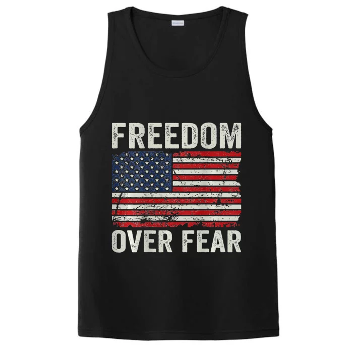 Freedom Over Fear Patriotic USA Flag Open America (BACK) Performance Tank