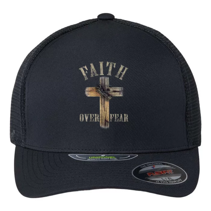 Faith Over Fear American Christian Cross God Jesus Flexfit Unipanel Trucker Cap