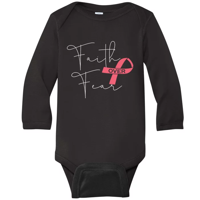 Faith Over Fear Fight Breast Cancer Awareness Baby Long Sleeve Bodysuit