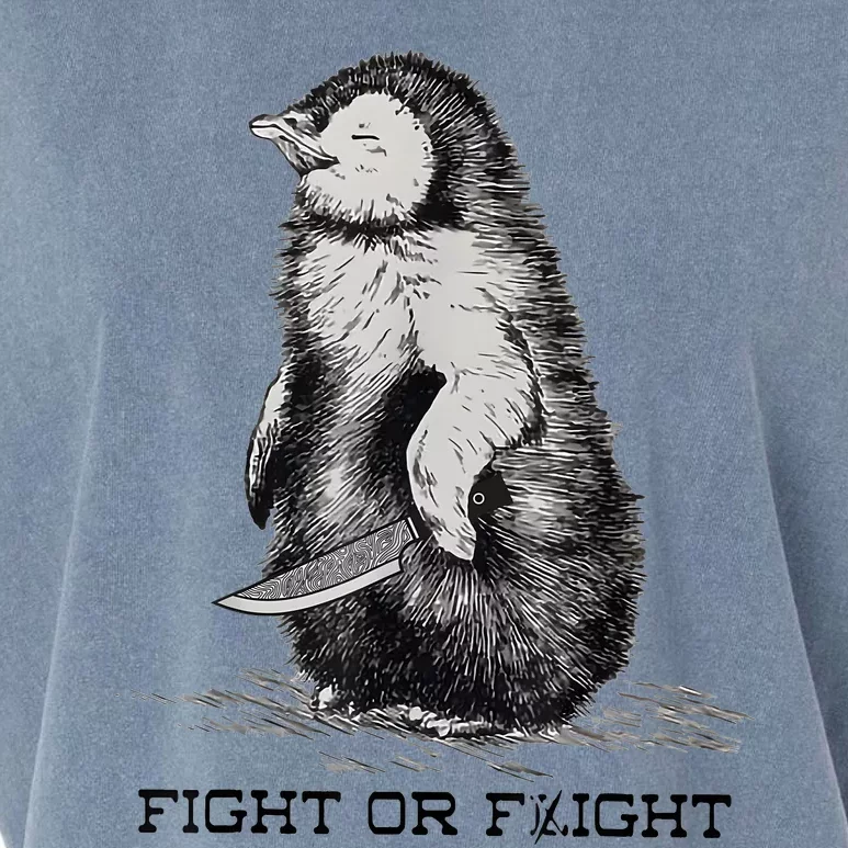 Fight Or Flight Funny Penguin Pun Meme Garment-Dyed Women's Muscle Tee