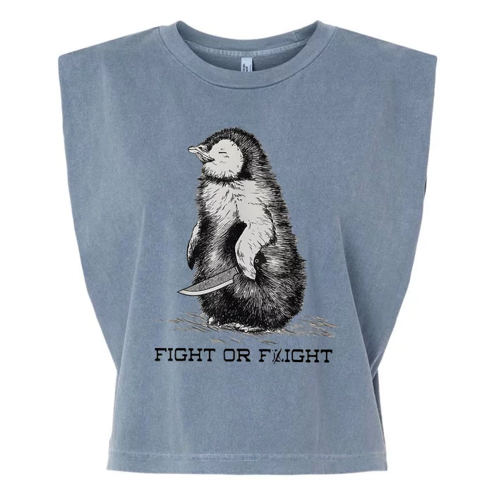 Fight Or Flight Funny Penguin Pun Meme Garment-Dyed Women's Muscle Tee