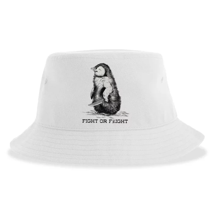 Fight Or Flight Funny Penguin Pun Meme Sustainable Bucket Hat