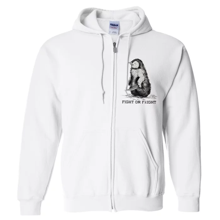 Fight Or Flight Funny Penguin Pun Meme Full Zip Hoodie