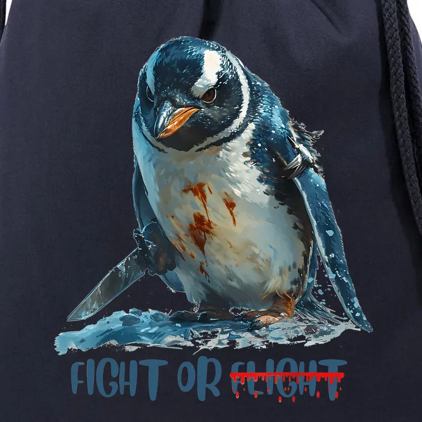 Fight Or Flight Funny Penguin Quote Drawstring Bag