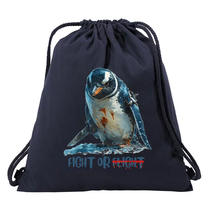 Fight Or Flight Funny Penguin Quote Drawstring Bag