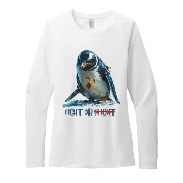 Fight Or Flight Funny Penguin Quote Womens CVC Long Sleeve Shirt