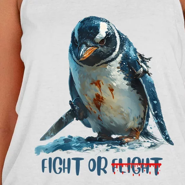 Fight Or Flight Funny Penguin Quote Women's Knotted Racerback Tank