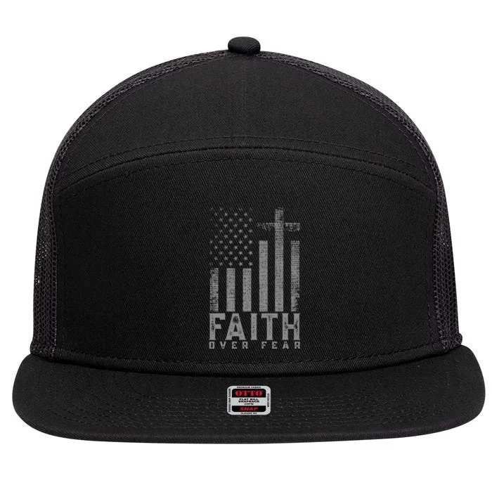 Faith Over Fear Cool Christian Cross American Usa Flag 7 Panel Mesh Trucker Snapback Hat