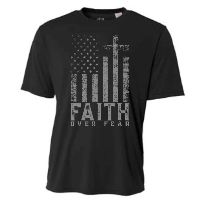 Faith Over Fear Cool Christian Cross American Usa Flag Cooling Performance Crew T-Shirt