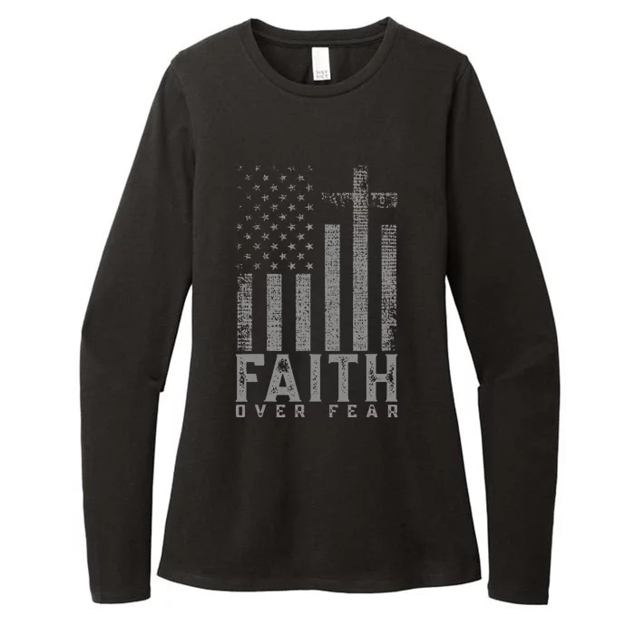 Faith Over Fear Cool Christian Cross American Usa Flag Womens CVC Long Sleeve Shirt