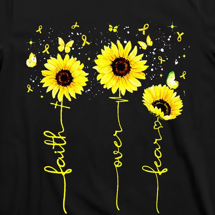 Faith Over Fear Childhood Cancer Awareness Sunflower Jesus T-Shirt