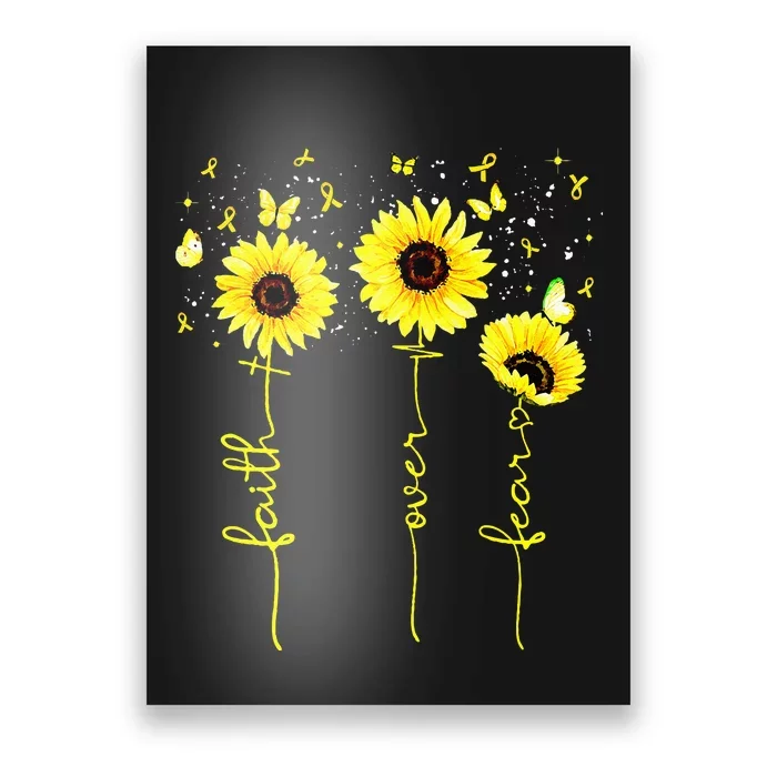 Faith Over Fear Childhood Cancer Awareness Sunflower Jesus Poster