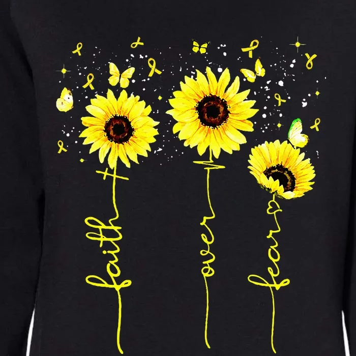 Faith Over Fear Childhood Cancer Awareness Sunflower Jesus Womens California Wash Sweatshirt