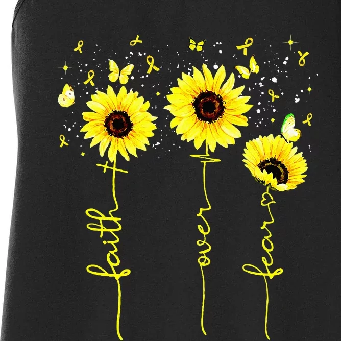 Faith Over Fear Childhood Cancer Awareness Sunflower Jesus Women's Racerback Tank