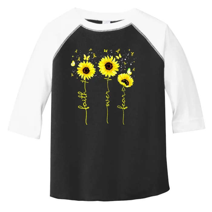 Faith Over Fear Childhood Cancer Awareness Sunflower Jesus Toddler Fine Jersey T-Shirt