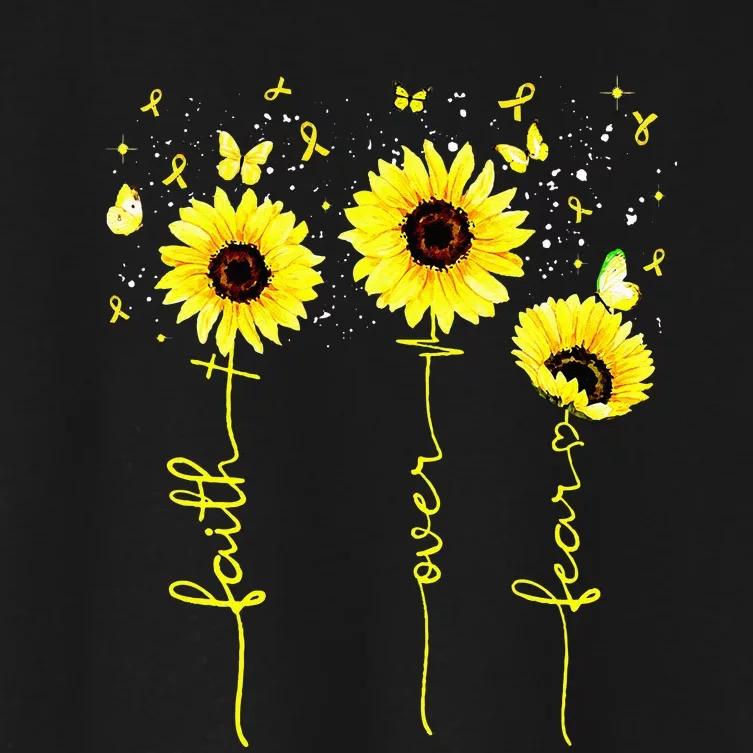 Faith Over Fear Childhood Cancer Awareness Sunflower Jesus Women's Crop Top Tee