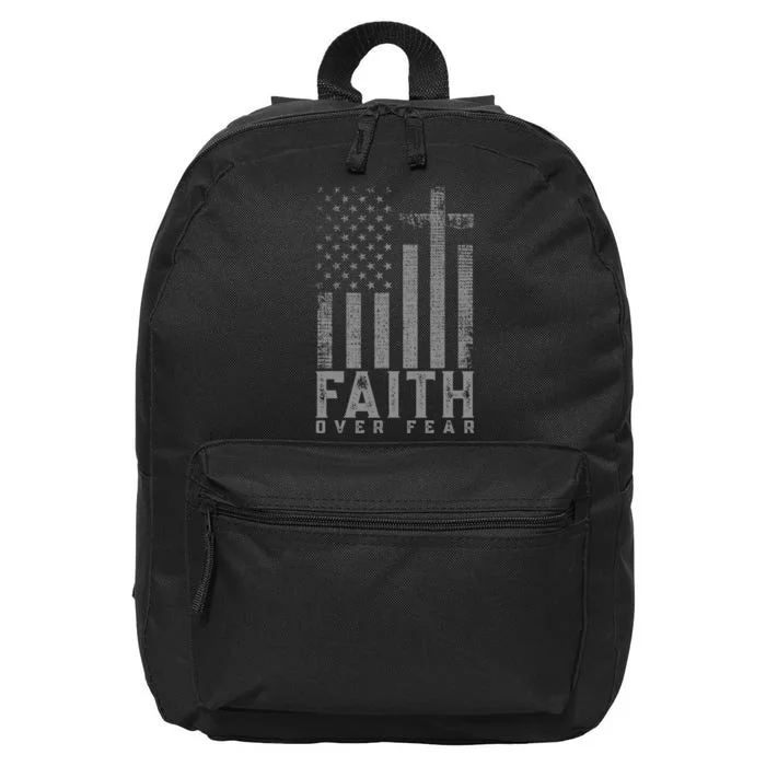 Faith Over Fear Cool Christian Cross American Usa Flag 16 in Basic Backpack