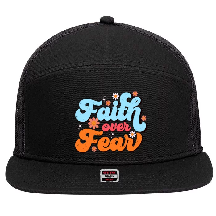 Faith Over Fear Floral Vintage Retro 7 Panel Mesh Trucker Snapback Hat