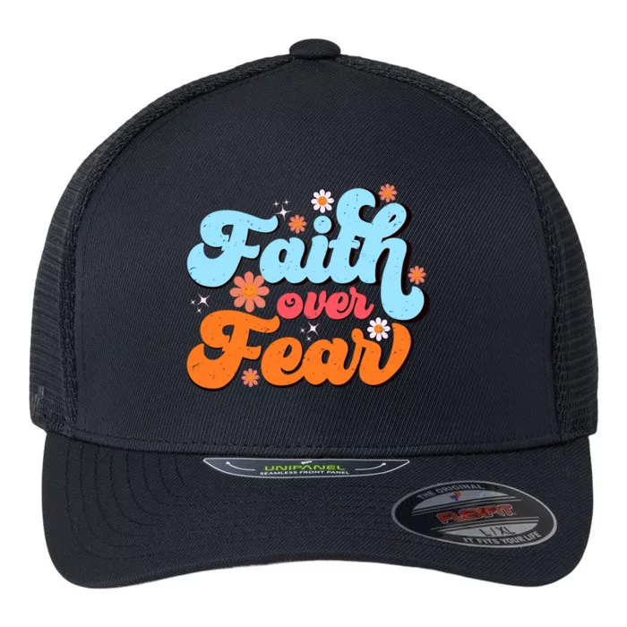 Faith Over Fear Floral Vintage Retro Flexfit Unipanel Trucker Cap