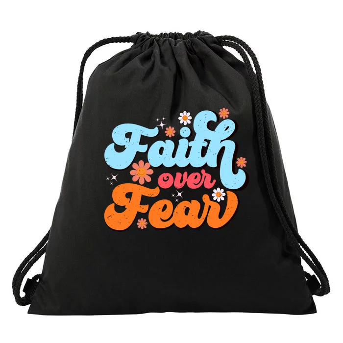 Faith Over Fear Floral Vintage Retro Drawstring Bag