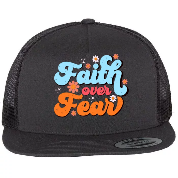 Faith Over Fear Floral Vintage Retro Flat Bill Trucker Hat