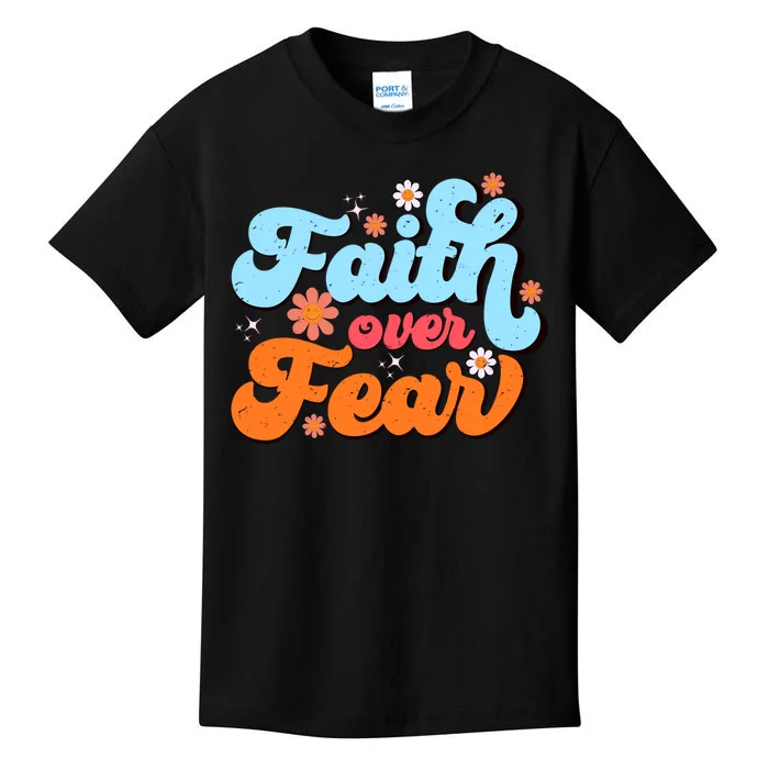 Faith Over Fear Floral Vintage Retro Kids T-Shirt