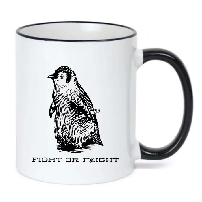 Fight Or Flight Funny Penguin Pun Fight Or Flight Meme Black Color Changing Mug