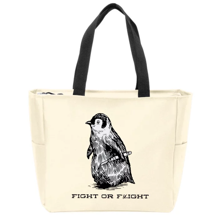 Fight Or Flight Funny Penguin Pun Fight Or Flight Meme Zip Tote Bag