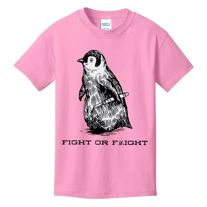 Fight Or Flight Funny Penguin Pun Fight Or Flight Meme Kids T-Shirt