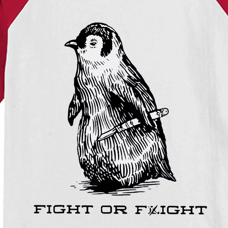 Fight Or Flight Funny Penguin Pun Fight Or Flight Meme Kids Colorblock Raglan Jersey