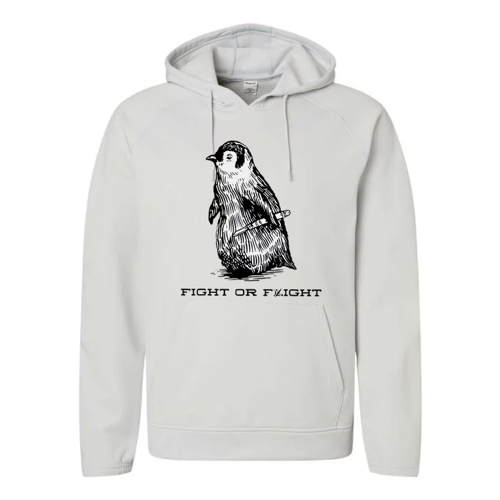 Fight Or Flight Funny Penguin Pun Fight Or Flight Meme Performance Fleece Hoodie