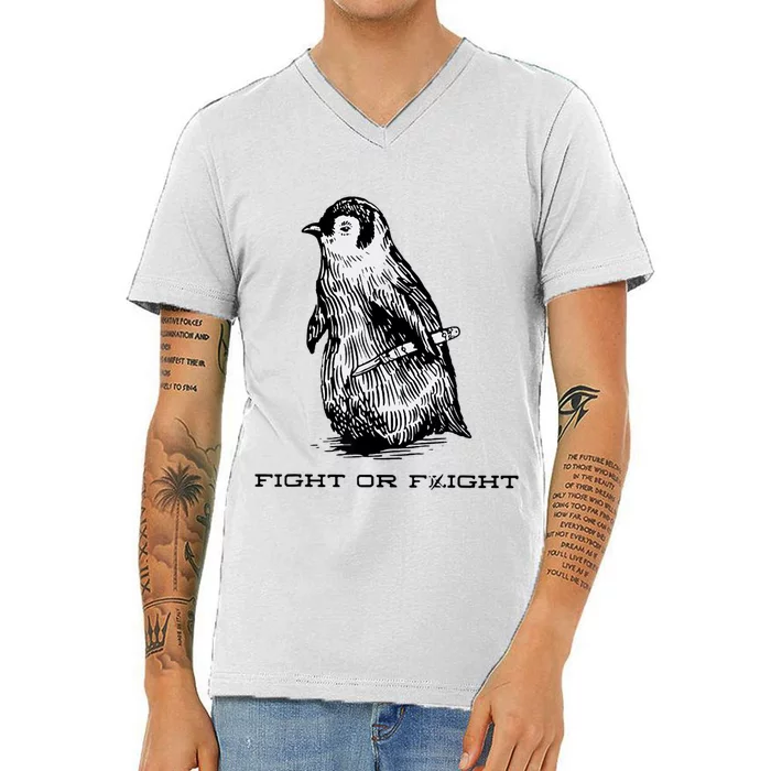 Fight Or Flight Funny Penguin Pun Fight Or Flight Meme V-Neck T-Shirt