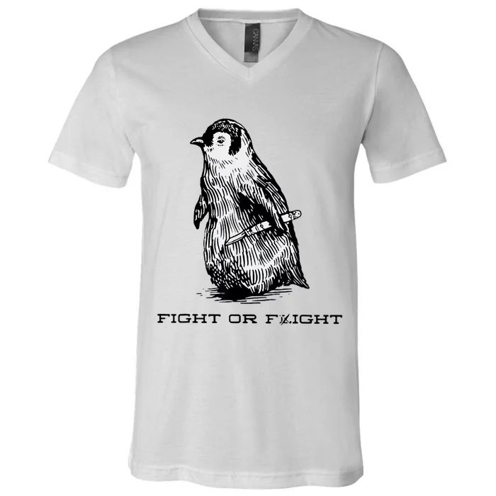 Fight Or Flight Funny Penguin Pun Fight Or Flight Meme V-Neck T-Shirt